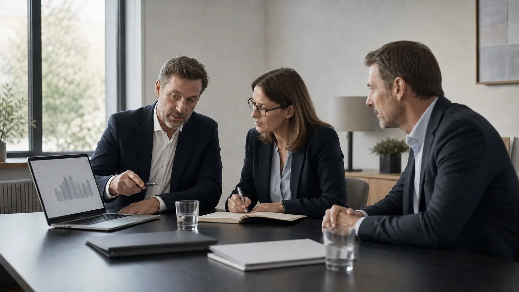 Geschäftsleitung und Informationssicherheitsverantwortliche besprechen die ISO 27001 Managementbewertung