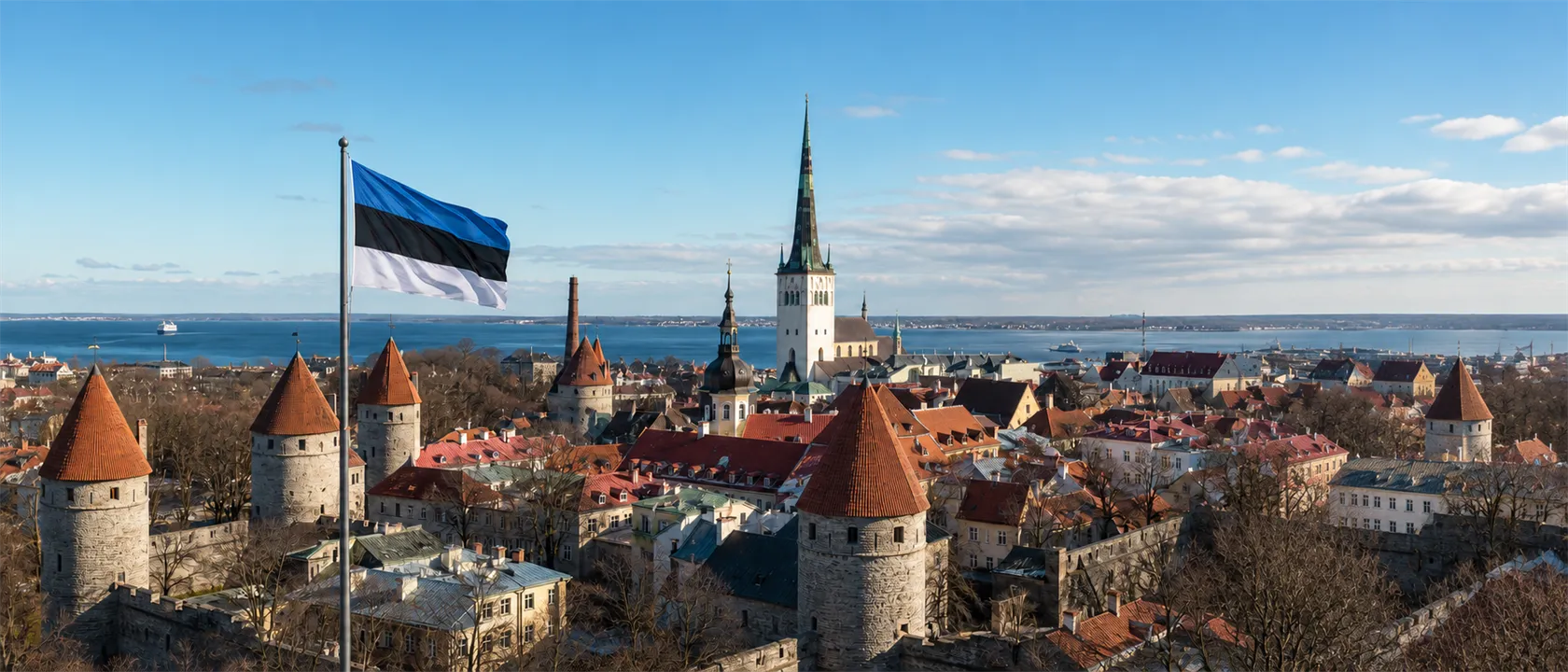 Estland: Landesflagge und typische Landschaft
