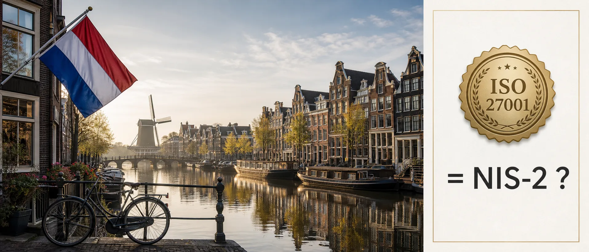 Niederländische Gracht mit Flagge und der Frage ISO 27001 gleich NIS-2?